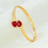 Gold Plated Dual Teardrop Stone Cuff Bangle - Red