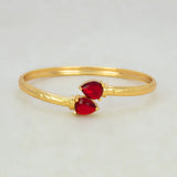 Gold Plated Dual Teardrop Stone Cuff Bangle - Red