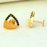Textured Gold Plated Triangle Black CZ Stud Earrings