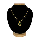 Traditional Gold-Plated Mango Pendant Chain showcasing a green stone pendant on a gold necklace.