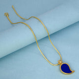 Traditional Gold-Plated Mango Pendant Chain with blue stone on a gold chain for ethnic wear.