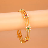 Trendy Gold Plated Floral Stones Thin Layer Bangle