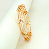 Trendy Gold Plated Floral Stones Thin Layer Bangle