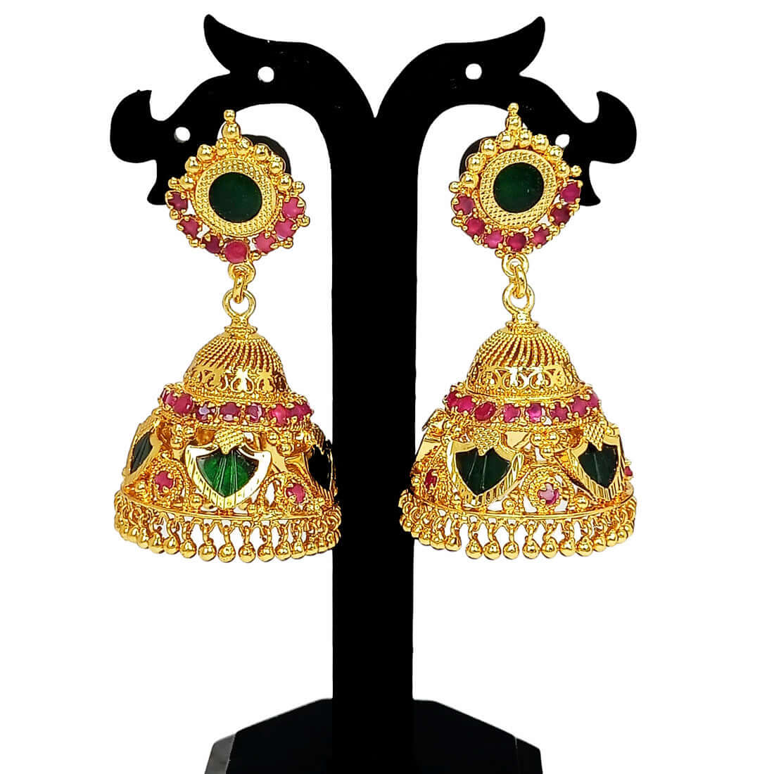 Trendy Premium Gold Plated Green Palakka Jhumka Earrings
