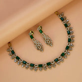 Victorian Antique Gold Finish CZ Necklace Set - Emerald- CZ
