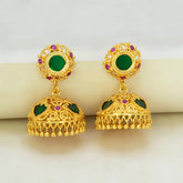 Stunning Gold Plated Ruby Palakka Jhumka Earrings