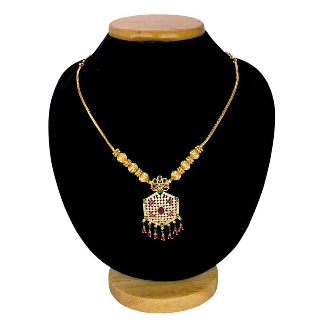 Alluring Gold Plated Hexagonal Pendant Chain Necklace - KSupreme