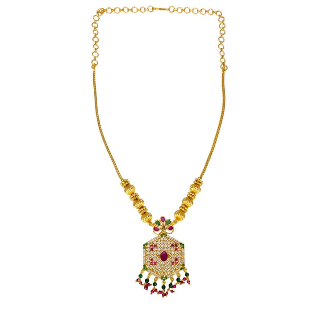 Alluring Gold Plated Hexagonal Pendant Chain Necklace - KSupreme