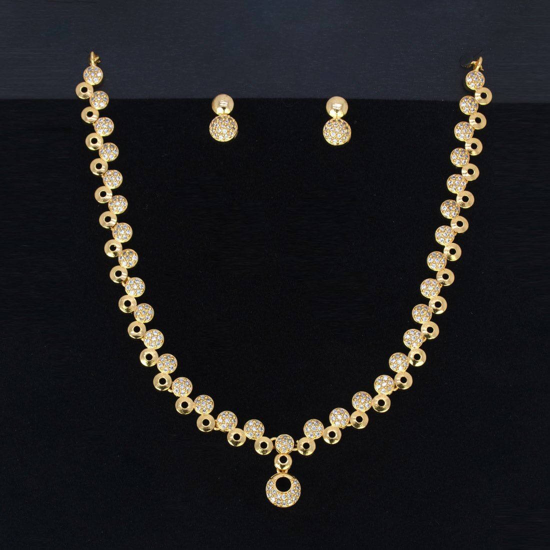 Alluring Round Gold Plated Jaipur CZ Stone Necklace Set - K Supreme