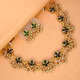 Antique Finish Artificial Stones Pearl Lotus Necklace Set - K Supreme