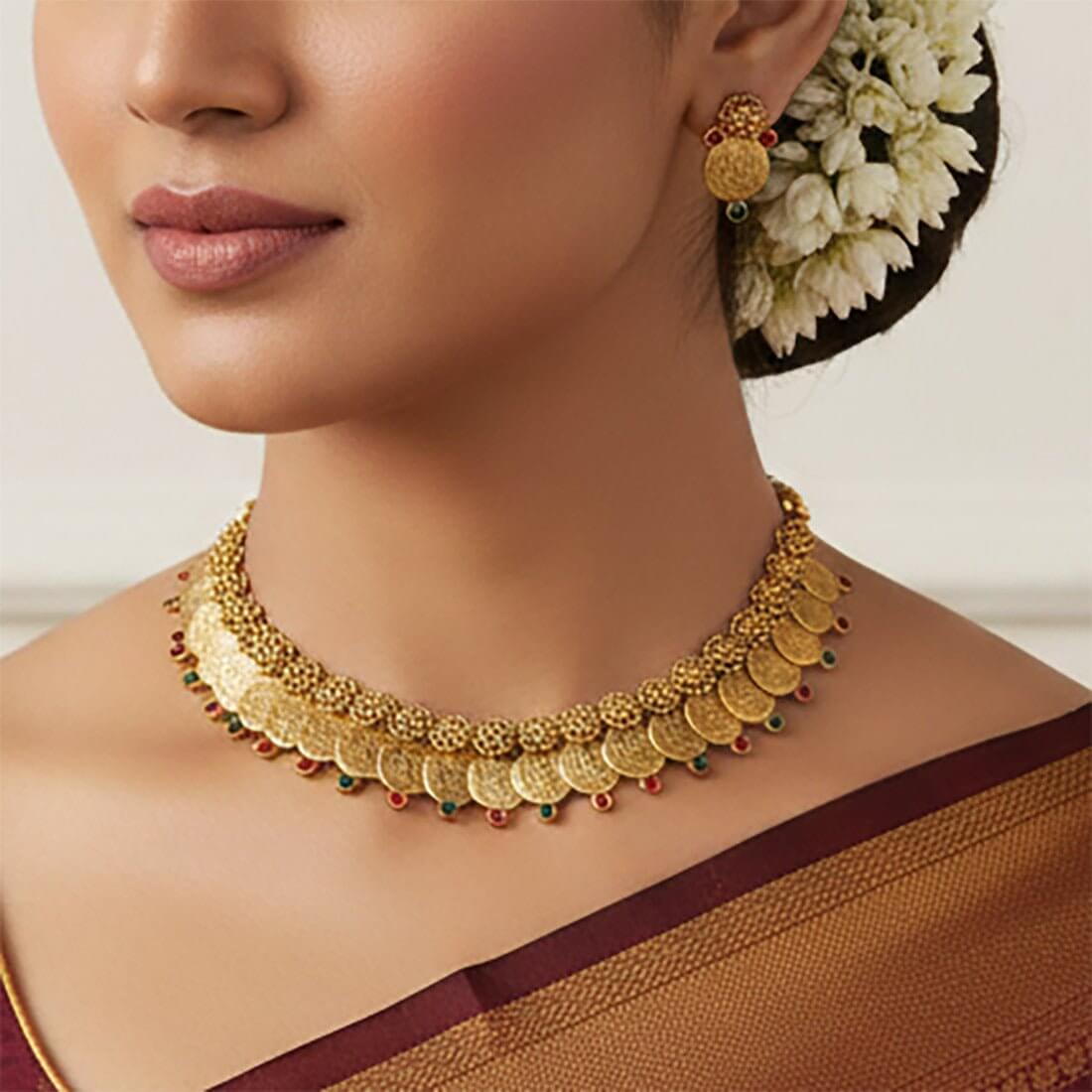 Multi-Stones-Lakshmi-Coin-Necklace