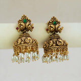 Antique Gold Plated Festive Pearl Drop Jhumkas - K Supreme