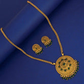 Antique Gold Plated Floral Stone Pendant Necklace Set - K Supreme