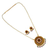 Antique Gold Plated Kemp Pendant Pearl Necklace Set - K Supreme