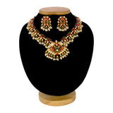 Antique Gold Plated Multi-Colour Kemp Lotus Necklace Set