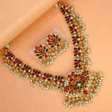 Antique Gold Plated Multi-Colour Kemp Lotus Necklace Set