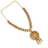 Antique Gold - Plated Ruby Circular Pendant Necklace - K Supreme