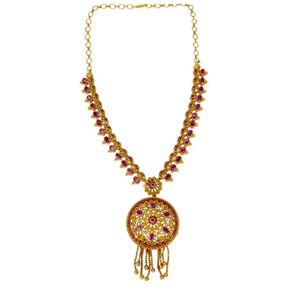 Antique Gold - Plated Ruby Circular Pendant Necklace - K Supreme