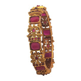 Antique Leaf Design Gold Plated Ruby Bangle Kada for women - KSupreme