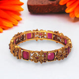 Antique Leaf Design Gold Plated Ruby Bangle Kada for women - KSupreme