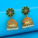 Antique Matte Floral Stone Jhumka with Pearl Danglers