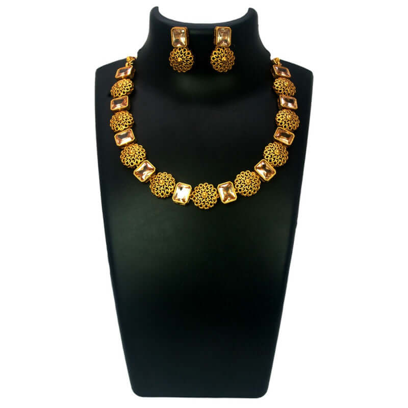 antique-matte-floral-square-stone-sufi-necklace-set