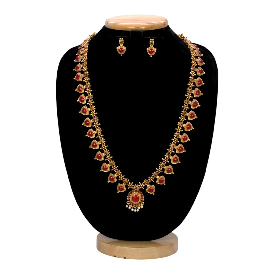 Antique Matte Imitation Palakka Long Chain Set - KSupreme