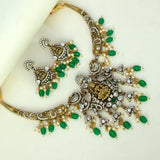 Antique Victorian Style Lakshmi CZ Stone Hasli Necklace Set - KSupreme