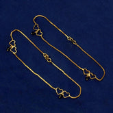 Black Crystal Hanging Gold Plated Double Hearts Anklets Payal - KSupreme