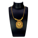 Contemporary Gold Plated Ruby Stones Lakshmi Pendant Necklace - K Supreme