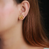 Alluring Gold Plated Floral Ruby Stud Earrings