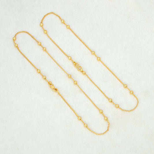 Delicate Gold Plated Curb Chain Twin Beaded Anklets - K Supreme