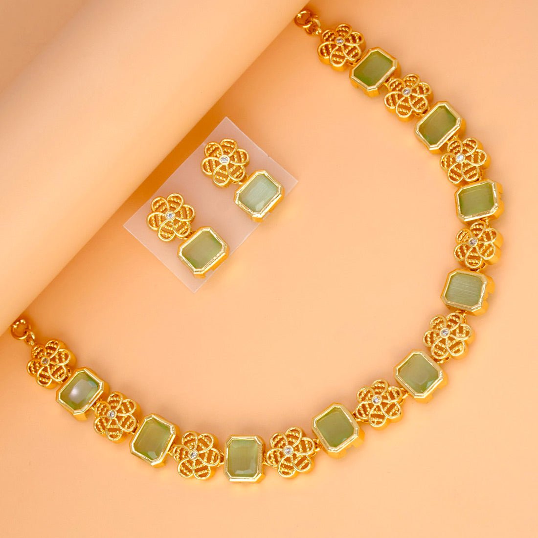 Elegant Antique Floral Square Stone Sufi Necklace Set - K Supreme