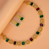 Elegant Antique Floral Square Stone Sufi Necklace Set - K Supreme