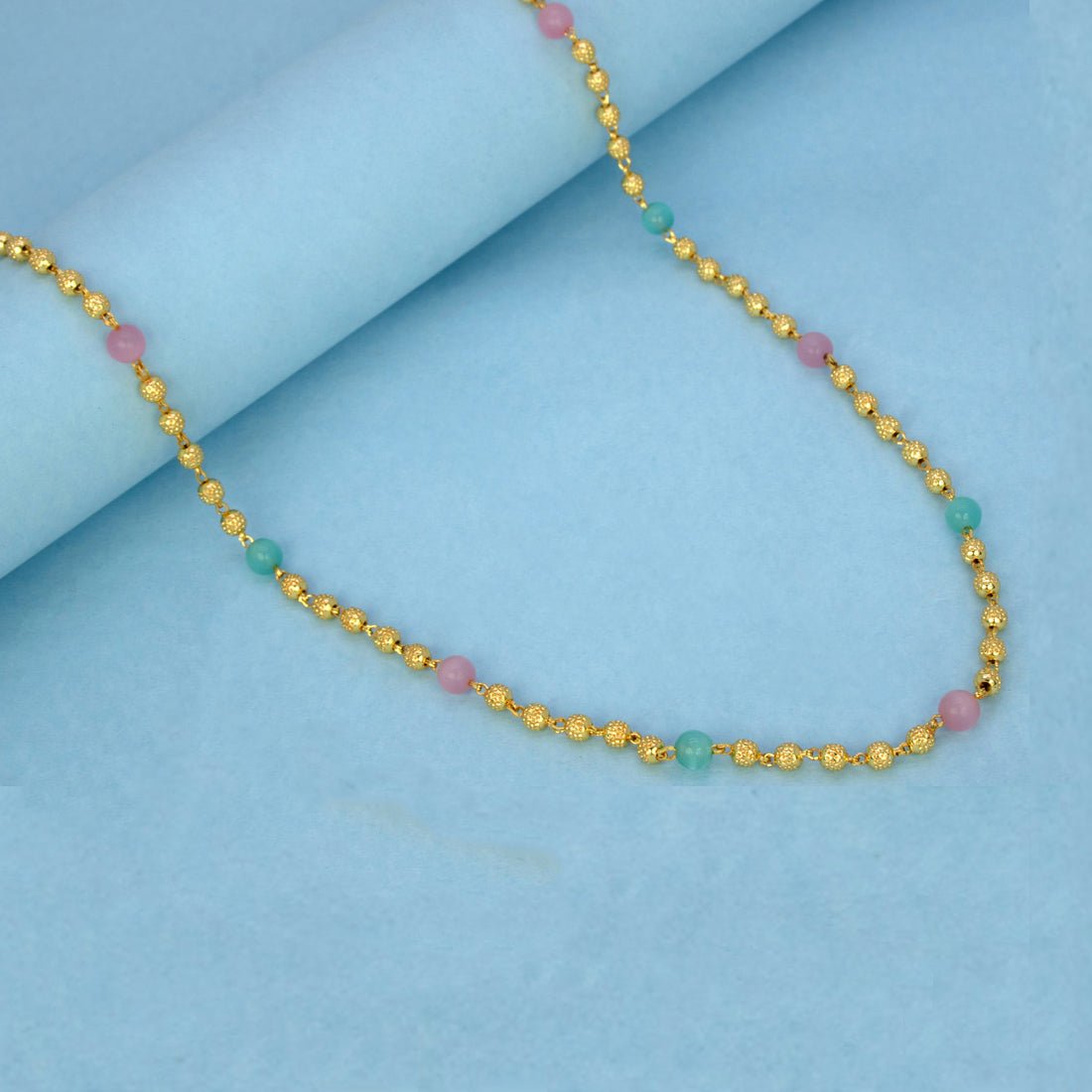 Elegant Gold Plated Designer Ball Chain with Pastel Beads - KSupreme