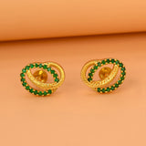 Elegant Gold-Plated Emerald Stone Swirl Stud Earrings