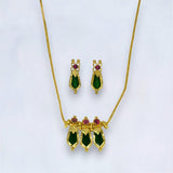 Elegant Gold Plated Green Nagapadam Pendant Necklace with matching earrings, perfect for festive occasions.