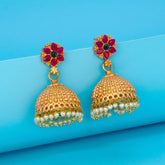 Elegant Matte Finish Ruby Emerald Floral Jhumka /Jimikki