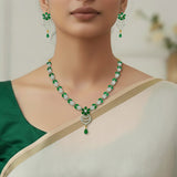 Enchanting Gold - Plated Emerald American Diamond Necklace Set - K Supreme