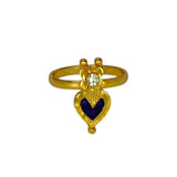 Ethnic Gold Plated Heart Enamel Finger Ring featuring a blue enamel heart and sparkling stone accent.