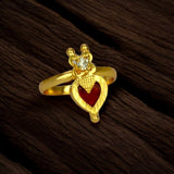 Ethnic Gold Plated Heart Enamel Finger Ring featuring vibrant red enamel and elegant gold finish.