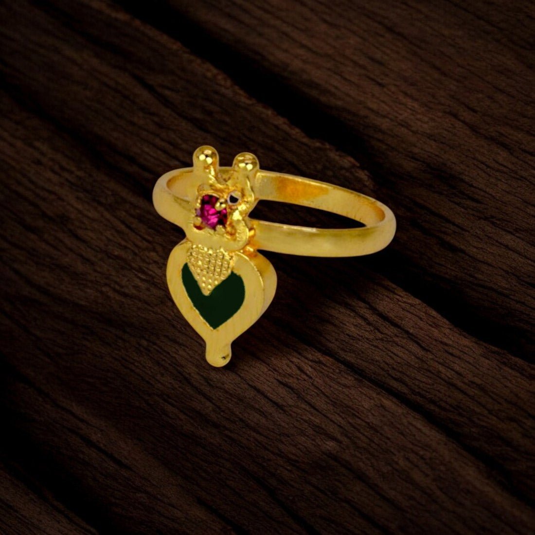 Ethnic Gold Plated Heart Enamel Finger Ring featuring vibrant colors and intricate design.
