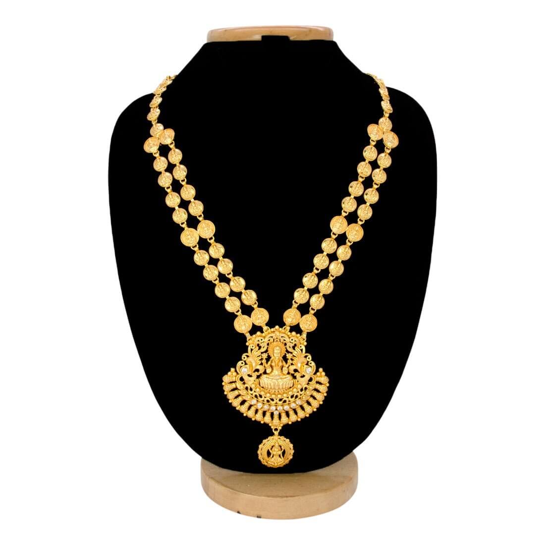 Ethnic Matte Gold Plated Lakshmi Kasu Long Necklace - K Supreme