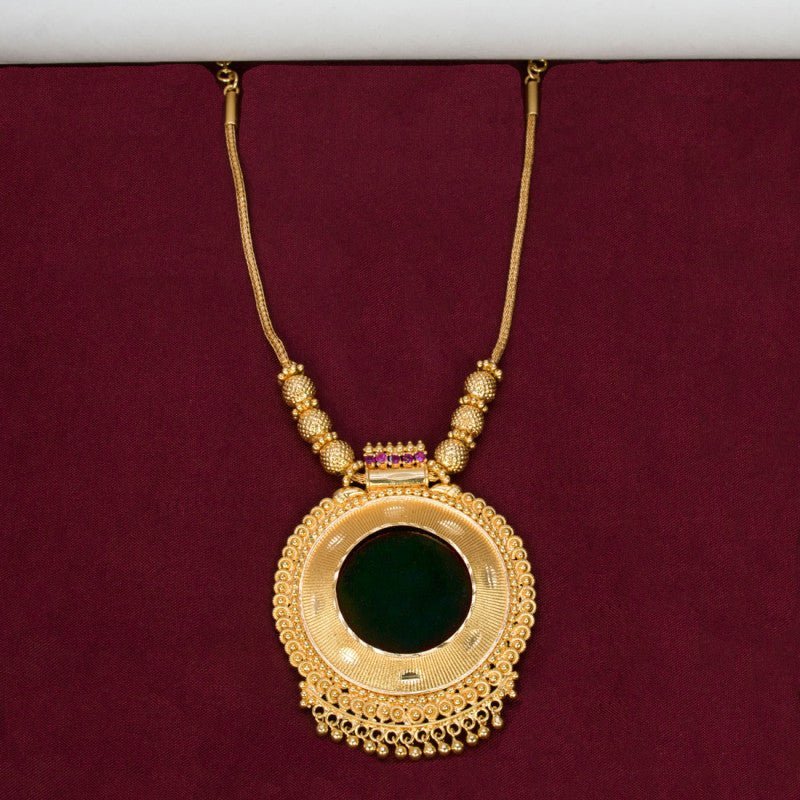 Exquisite South Indian Gold - Plated Green Enamel Pendant Necklace - KSupreme