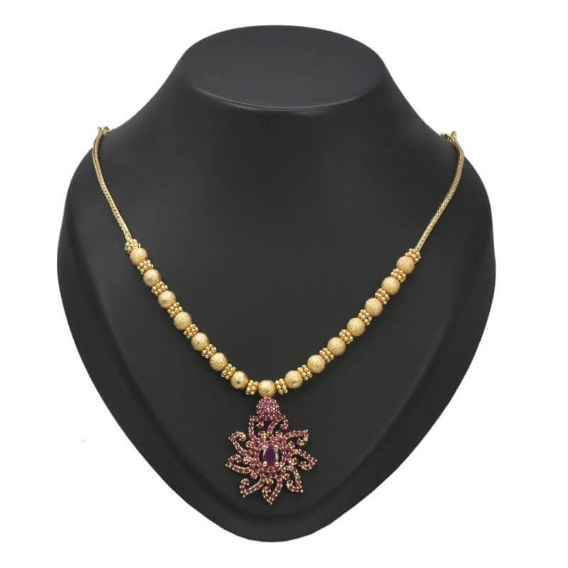 Fascinating Gold Plated Ruby Floral Pendant Beads Necklace - K Supreme