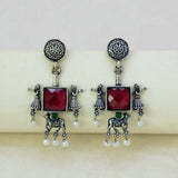 Fashion Oxidised Ruby Red Monalisa Stone Drops Earrings - K Supreme
