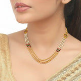 Floral Mugappu Pearls and Golden Designer Beads Layer Necklace - K Supreme