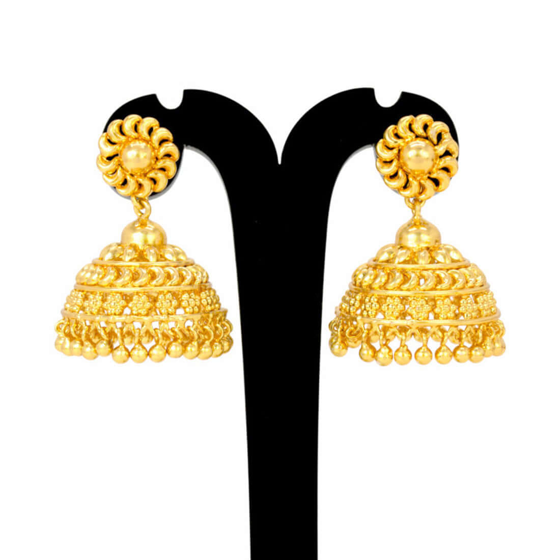 Gold Plated Big Floral Design Umbrella Jhumka Earrings - K Supreme