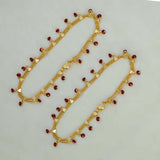 Gold Plated Double Curb Link Red Crystal Anklets - K Supreme