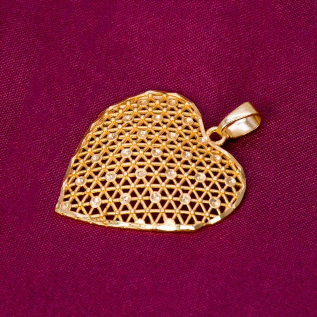 Gold Plated Intricate Design Net Heart Pendant - K Supreme